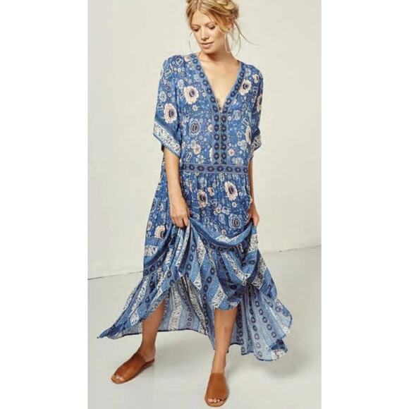 SPELL & THE GYPSY Dress Small Collective Zahara Maxi Boho Floral Metallic Thread - Picture 2 of 16